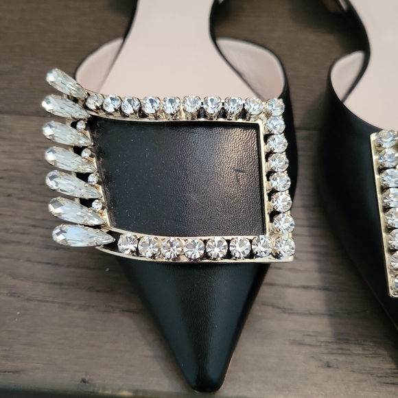 Roger Vivier black leather flats with bling bling buckle - Picture 5 of 9